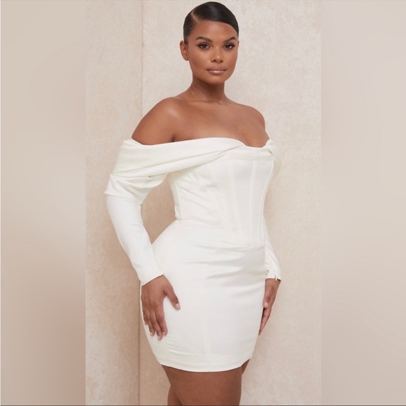 RARE House of CB ‘Arista’ Satin Corset Mini Dress Ivory - Picture 5 of 12